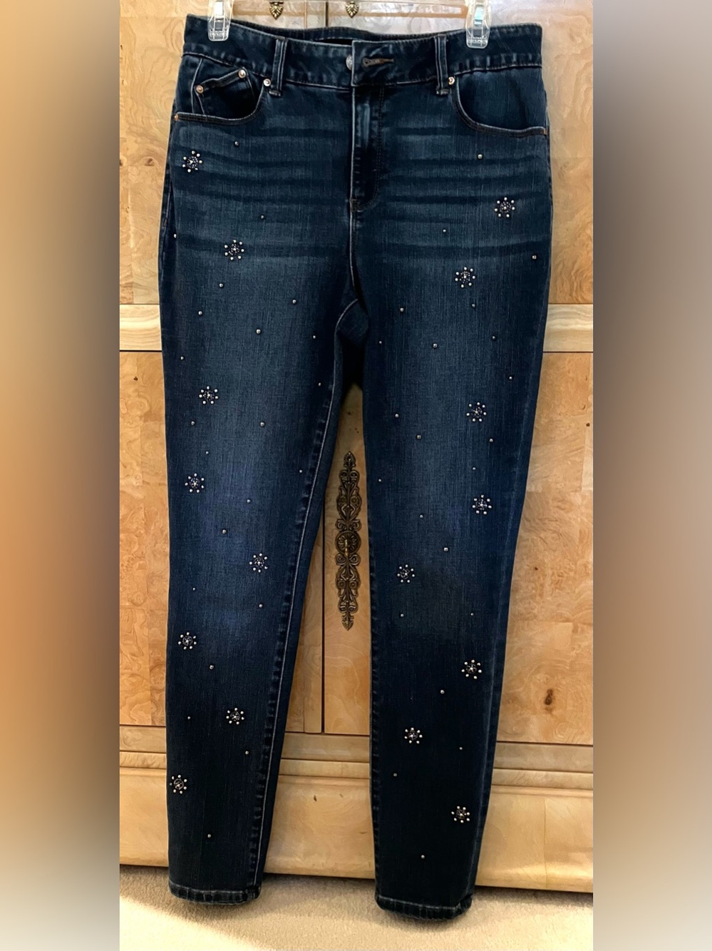 Chico’s Dark Wash Stretch Denim Jeans Embellished Chico’s Size 1R